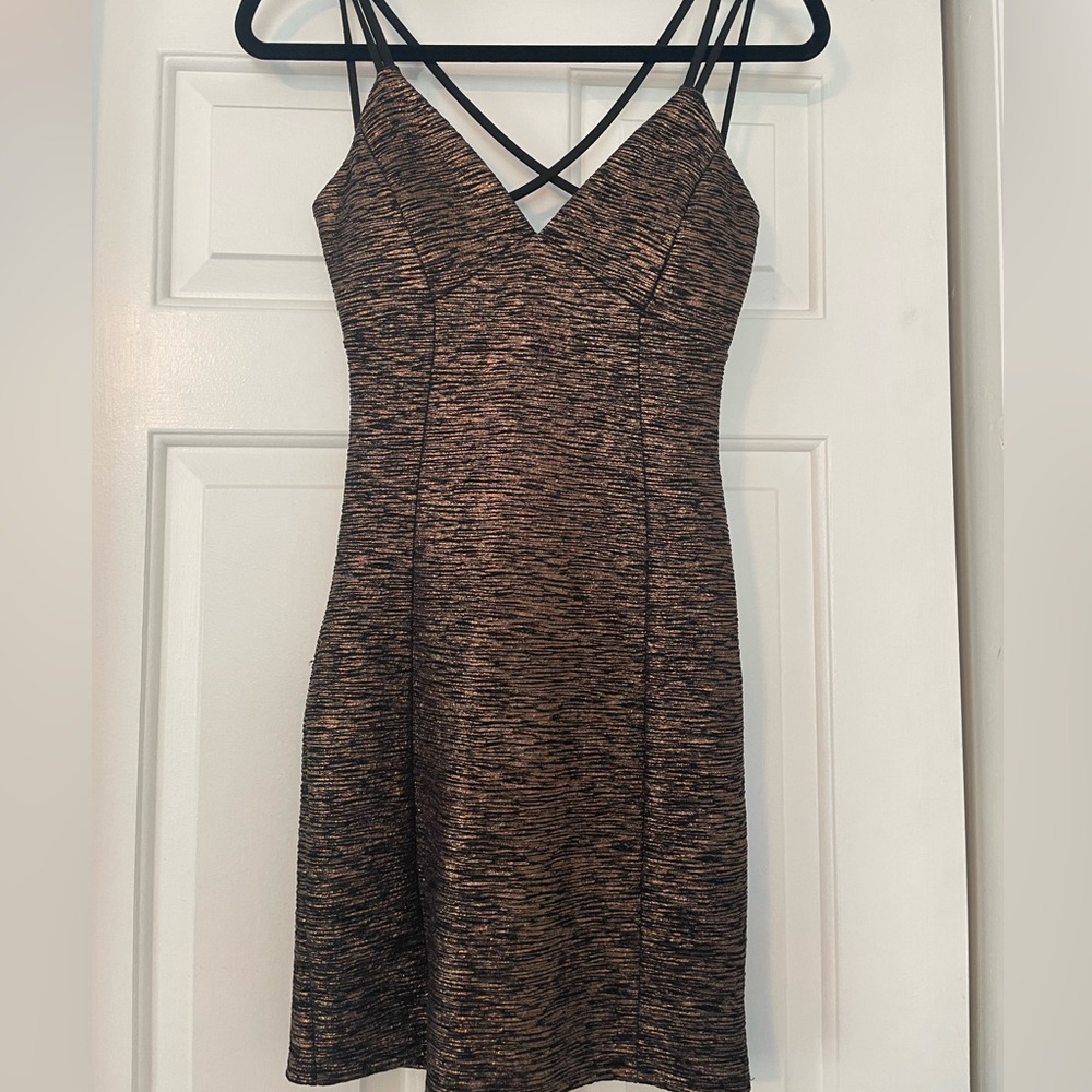 Strappy Back Bronze Metallic Mini Dress
